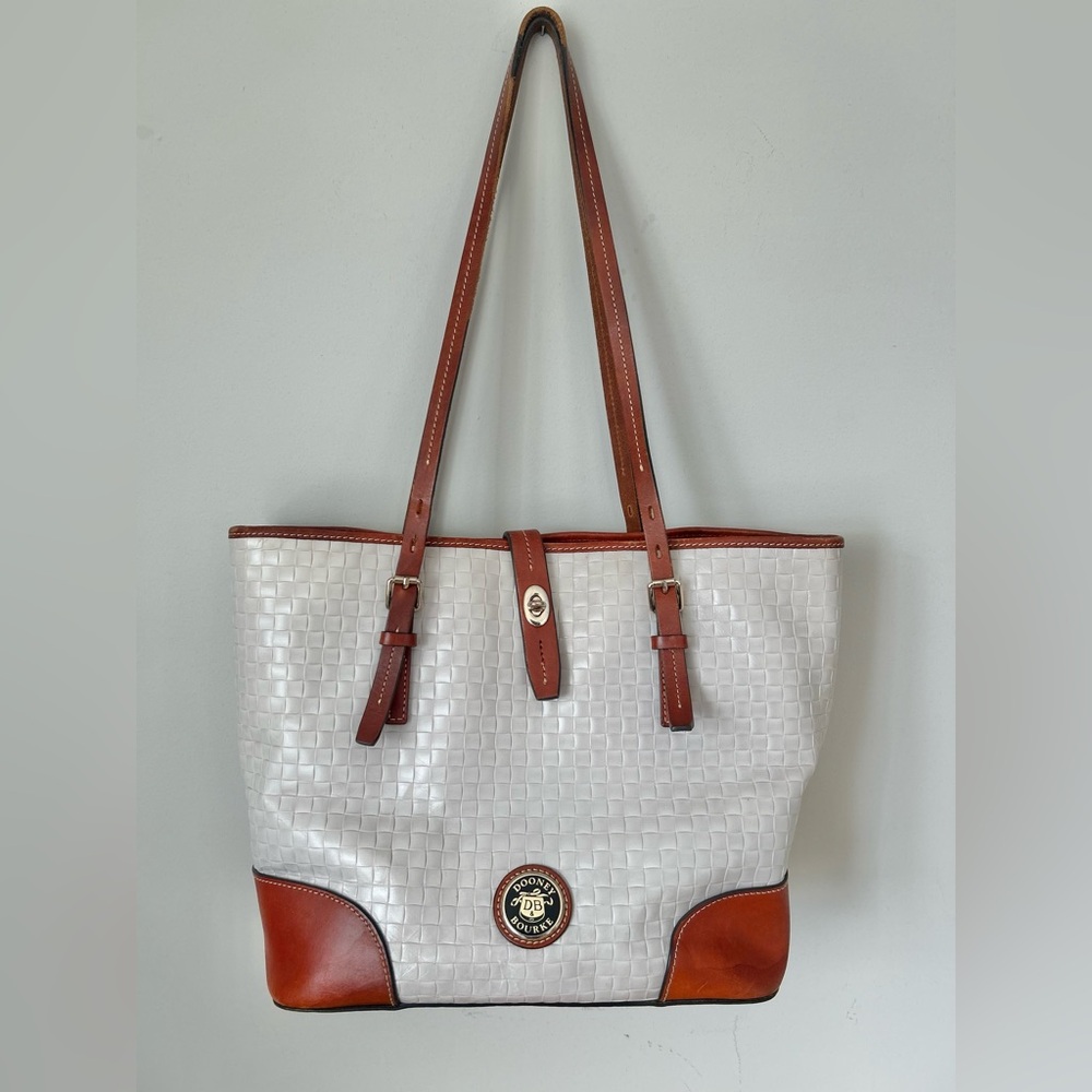 Dooney and Bourke White and Tan Woven Leather Tote